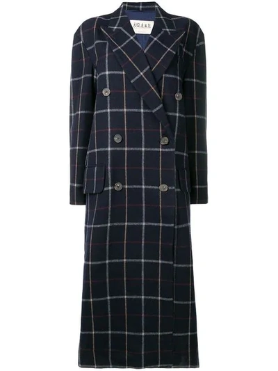 A.W.A.K.E. DOUBLE BREASTED CHECK COAT - 蓝色