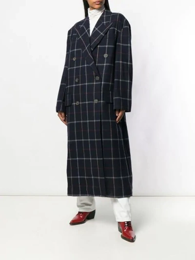 Shop A.w.a.k.e. Double Breasted Check Coat - Blue