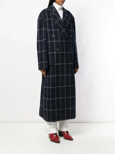 Shop A.w.a.k.e. Double Breasted Check Coat - Blue