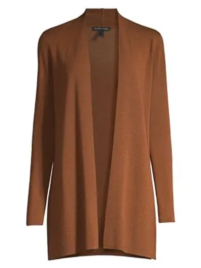 Shop Eileen Fisher Simple Longline Merino Wool Cardigan Sweater In Nutmeg