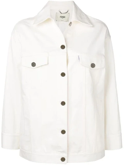 Shop Fendi Logo Denim Jacket In White