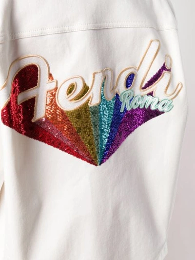 Shop Fendi Logo Denim Jacket In White