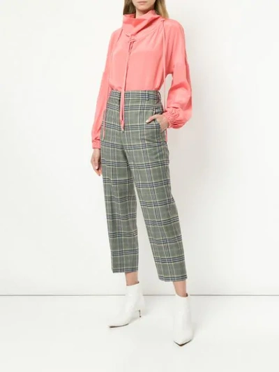 Shop Tibi Checked Tailored Cropped Trousers In Grey