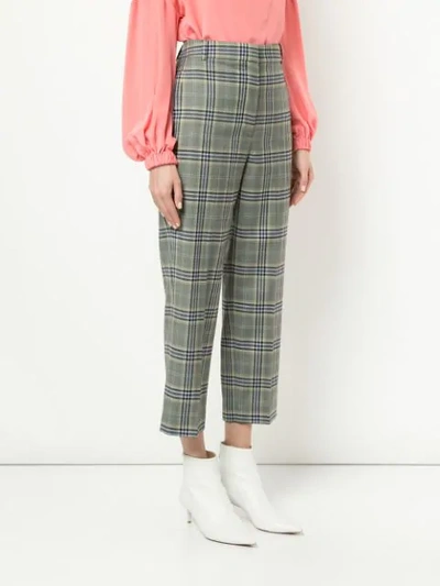 Shop Tibi Checked Tailored Cropped Trousers In Grey