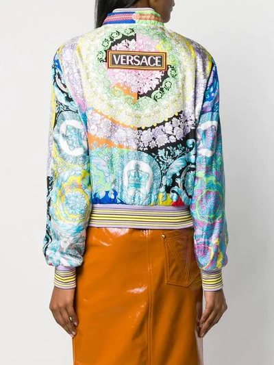 Shop Versace Baroque Print Bomber Jacket In Blue