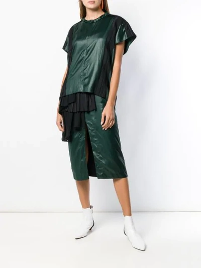 Shop Carven Liquid Satin Pleated Gown In Green