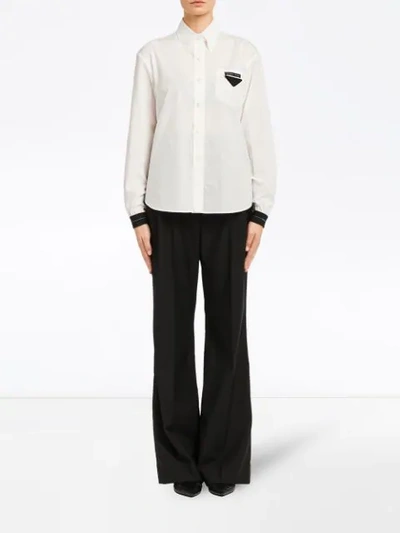 Shop Prada Contrasting Cuffs Poplin Shirt In White