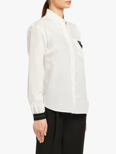 Shop Prada Contrasting Cuffs Poplin Shirt In White