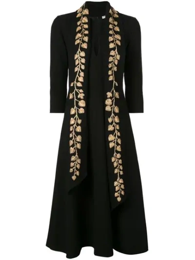 Shop Oscar De La Renta Gold Leaf Embroidered Dress In Black