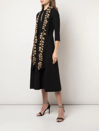Shop Oscar De La Renta Gold Leaf Embroidered Dress In Black