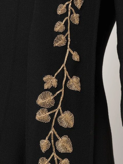 Shop Oscar De La Renta Gold Leaf Embroidered Dress In Black