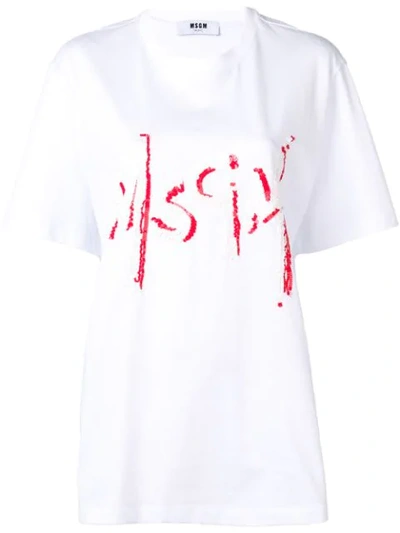 Shop Msgm Sequin Logo T-shirt In White
