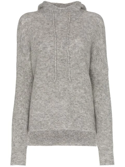 Shop Ganni Callahan Knitted Drawstring Hoodie In Grey