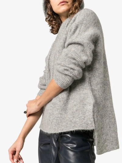 Shop Ganni Callahan Knitted Drawstring Hoodie In Grey