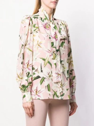 Shop Dolce & Gabbana Floral Tie Neck Blouse In Pink