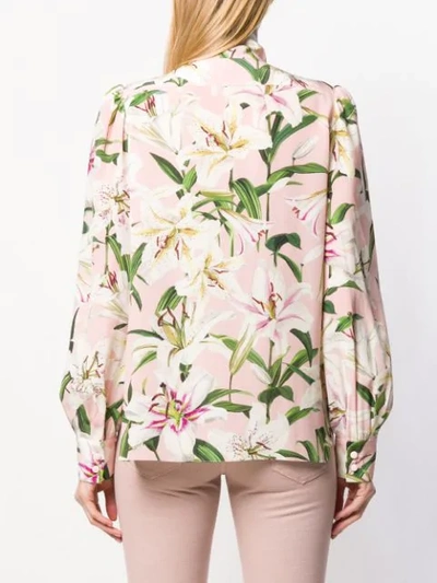 Shop Dolce & Gabbana Floral Tie Neck Blouse In Pink