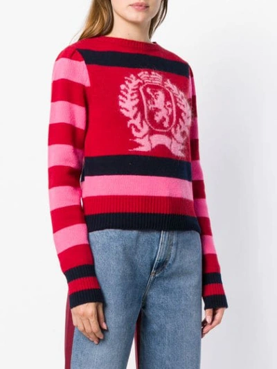 Shop Tommy Hilfiger Stripe Logo Sweater In Red