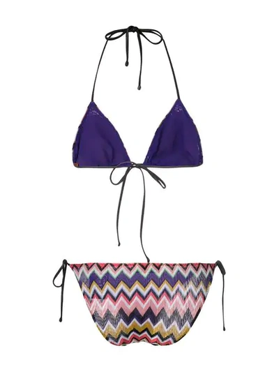Shop Missoni Zig Zag Knitted Bikini In Purple