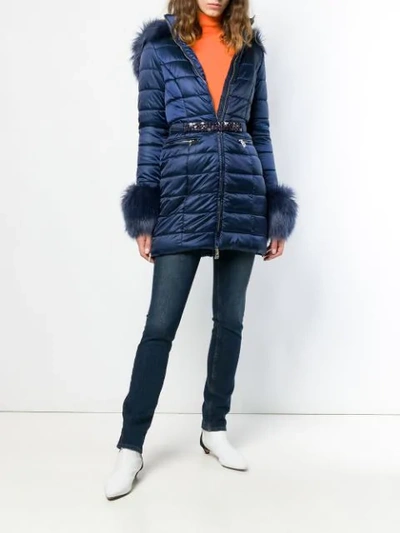 Shop Liu •jo Liu Jo Faux Fur Trimmed Padded Jacket - Blue