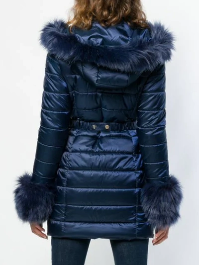 Shop Liu •jo Liu Jo Faux Fur Trimmed Padded Jacket - Blue