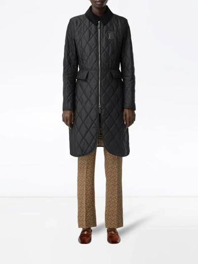 Shop Burberry Monogram Motif Quilted Riding Coat In Black