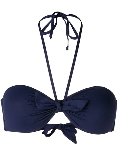 Shop Fisico Ruched Halter Bandeau Bikini In Blue