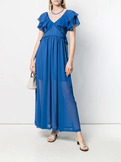 Shop Philosophy Di Lorenzo Serafini Ruffled Long Dress In Blue