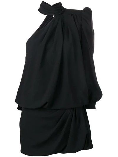 Shop Saint Laurent One Shoulder Mini Dress In Black