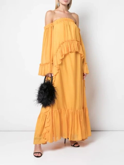 AMUR OFF-SHOULDER RUFFLED MAXI DRESS - 橘色