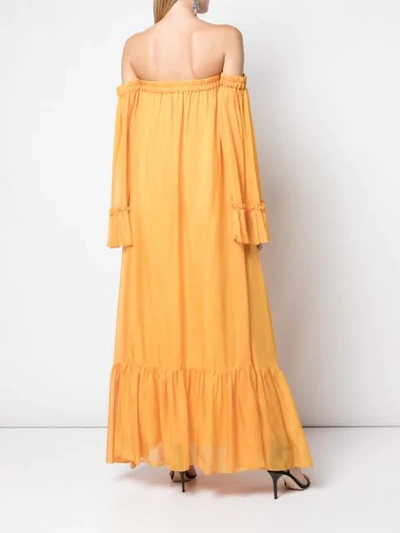 Shop Amur Off-shoulder Ruffled Maxi Dress In Orange