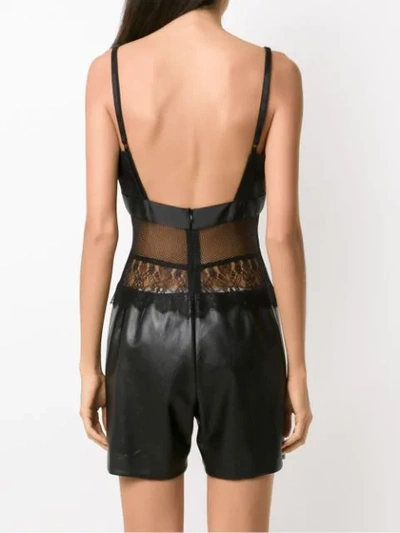 Shop À La Garçonne Panelled Satin Playsuit In Black