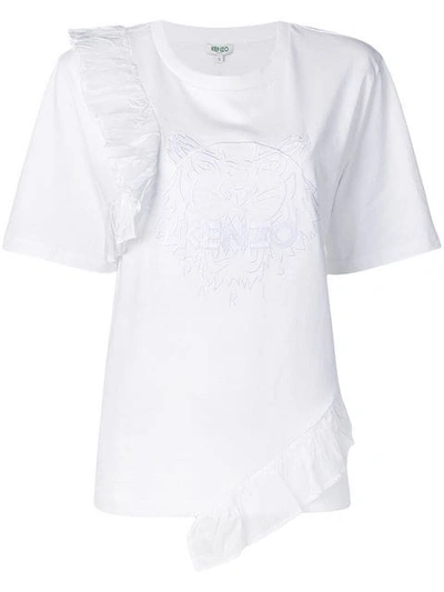 Shop Kenzo Tiger Ruffled T-shirt In White