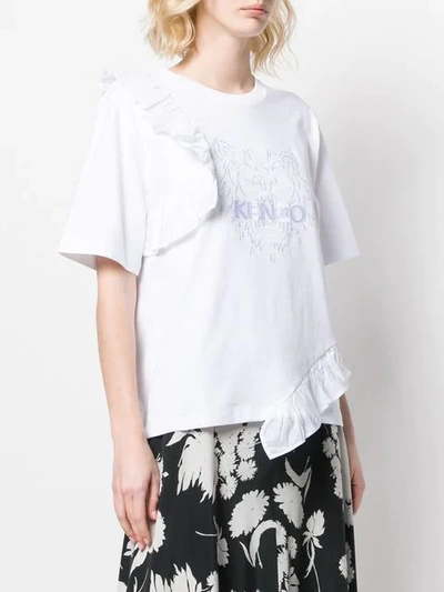 Shop Kenzo Tiger Ruffled T-shirt In White