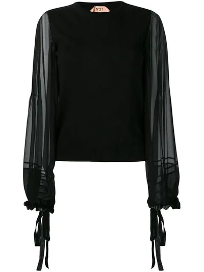 Shop N°21 Sheer Sleeve Sweatshirt In Black