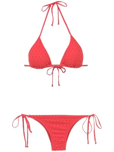 Shop Amir Slama Textured Triangle Top Bikini Set In Red