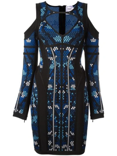 Shop Herve Leger 'pixel' Print Cut-off Dress In Blue