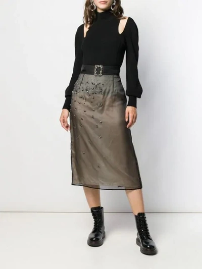 Shop Prada Belted Embellished Straight Skirt In Black