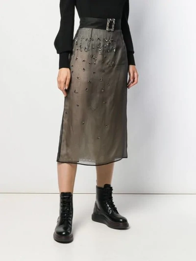 Shop Prada Belted Embellished Straight Skirt In Black