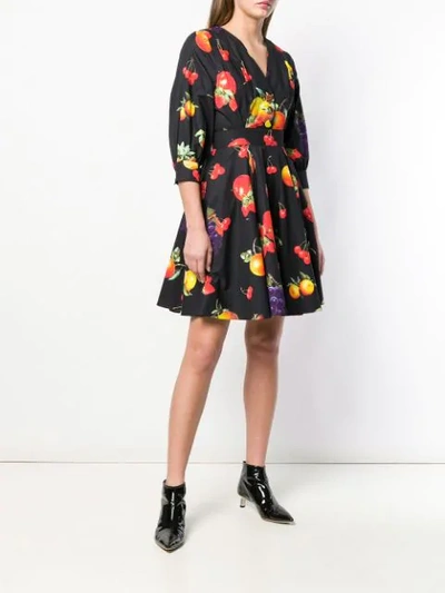 Msgm Fruit Print Dress In Black