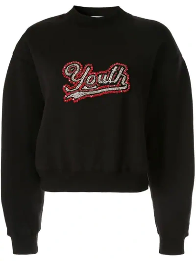 Shop Msgm Embellished Youth Sweatshirt In Black