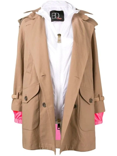 Shop Bazar Deluxe Hooded Trench Coat With Interior Gilet - Neutrals