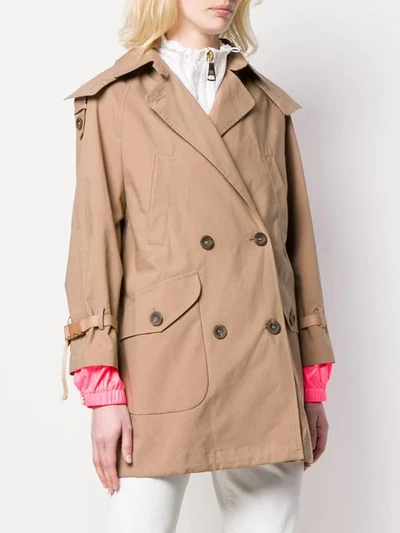 Shop Bazar Deluxe Hooded Trench Coat With Interior Gilet - Neutrals