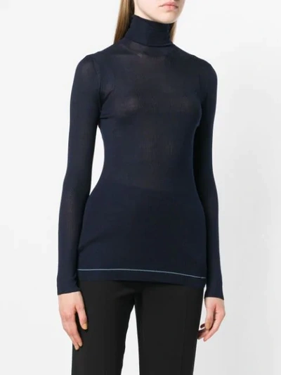 Shop Prada Ribbed Turtle Neck Sweater In Blue