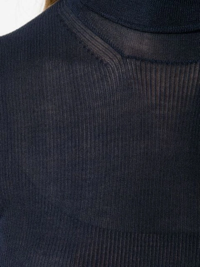 Shop Prada Ribbed Turtle Neck Sweater In Blue