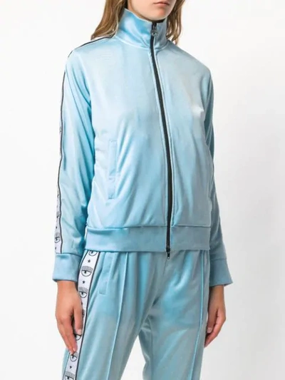 Shop Chiara Ferragni Embroidered Satin Bomber Jacket In Blue