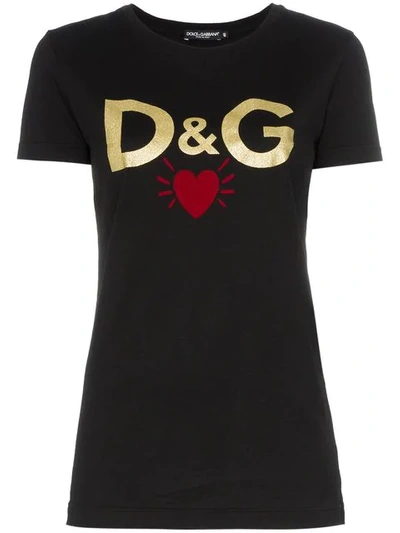 Shop Dolce & Gabbana Logo Heart Print T-shirt In Black