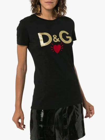 Shop Dolce & Gabbana Logo Heart Print T-shirt In Black