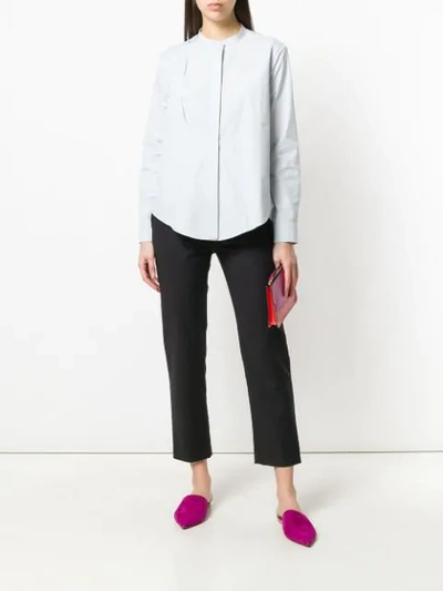 Shop Maison Rabih Kayrouz Mandarin Collar Bib Shirt In Blue