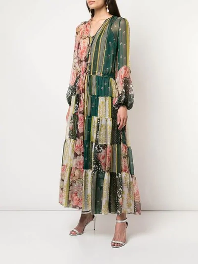 Shop Oscar De La Renta Sheer Tiered Maxi Dress In Spruce/multi