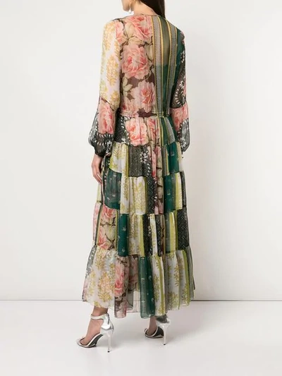 Shop Oscar De La Renta Sheer Tiered Maxi Dress In Spruce/multi